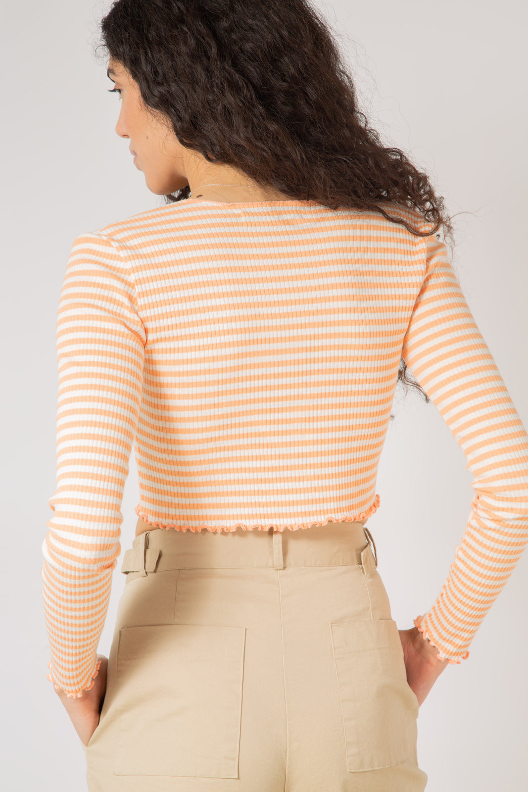 Orange striped button up top_3
