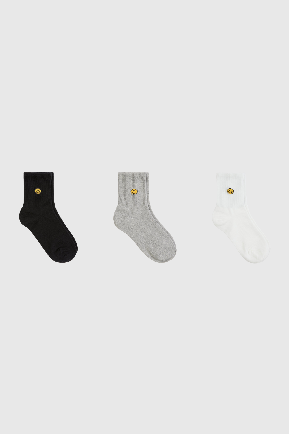 Ribbed ankle smiley face socks - Set of 3