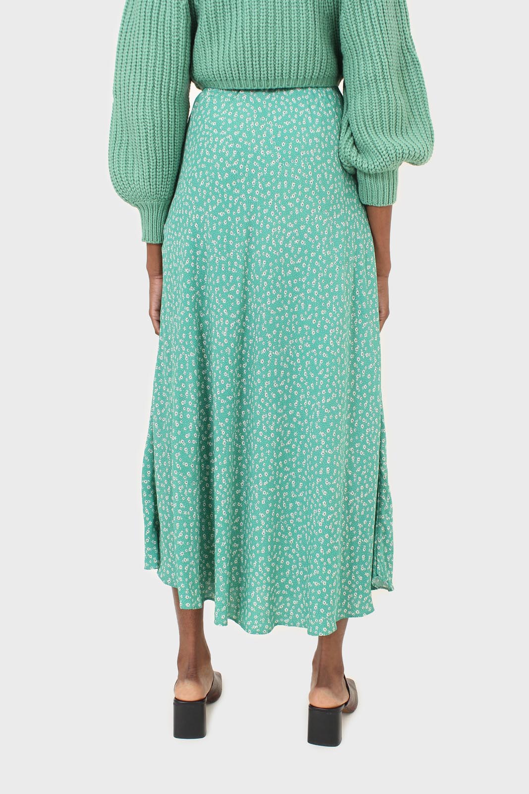 Green tiny floral print midi skirt_3