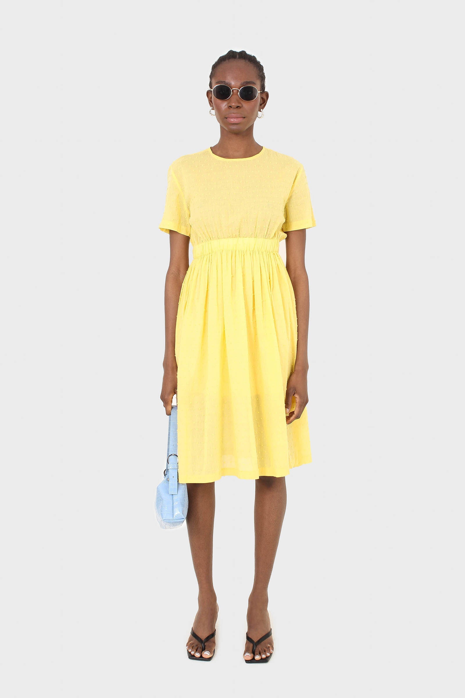 Yellow textured short sleeved maxi dress_4