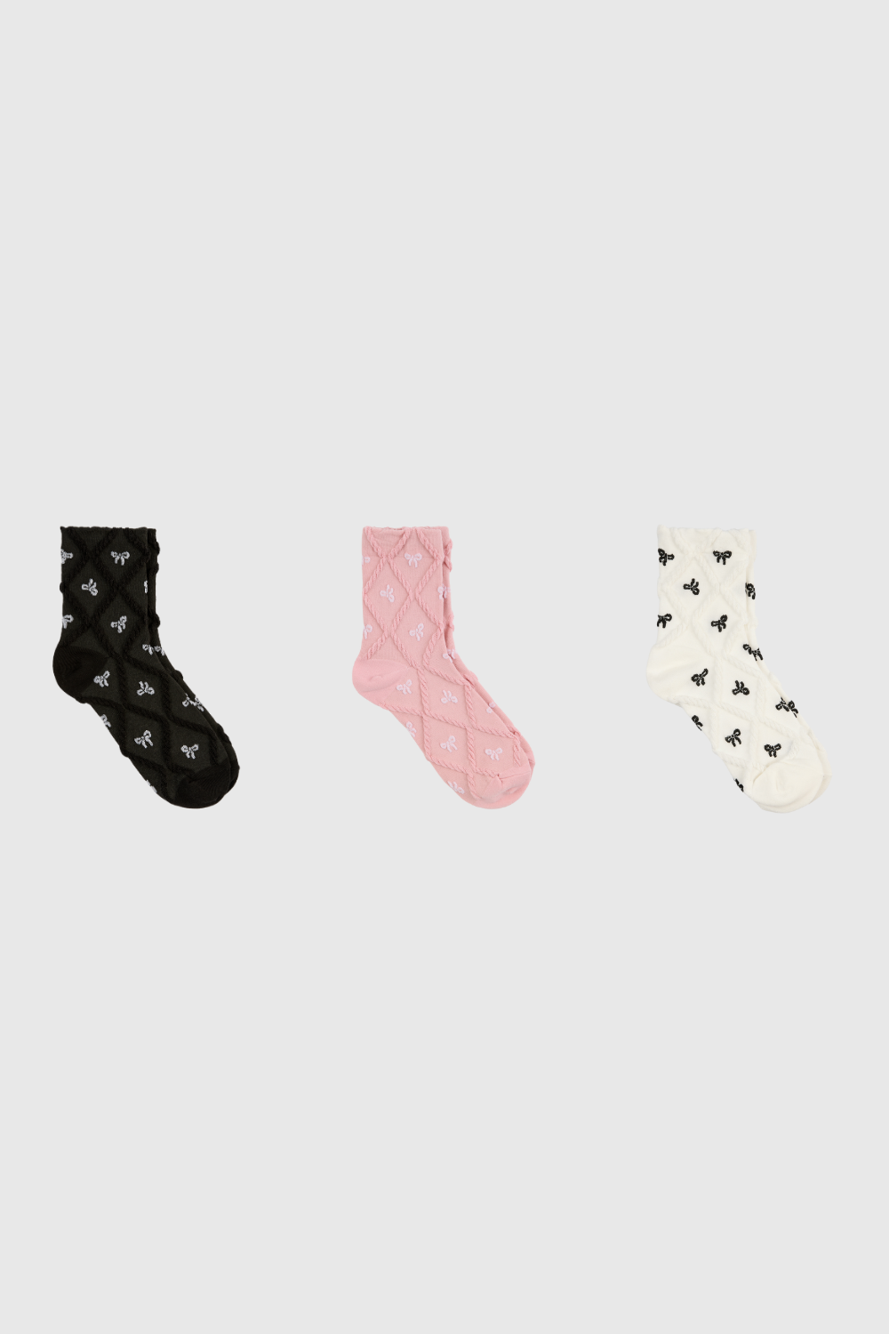 Tiny bow diamond texture socks - Set of 3