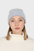 Pale grey mohair beanie and wool blend gloves set