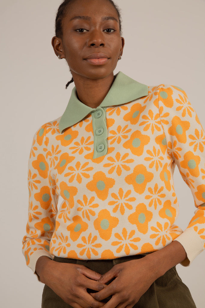 Cream and orange intarsia floral mint collar jumper_6