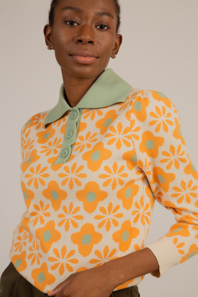 Cream and orange intarsia floral mint collar jumper_3