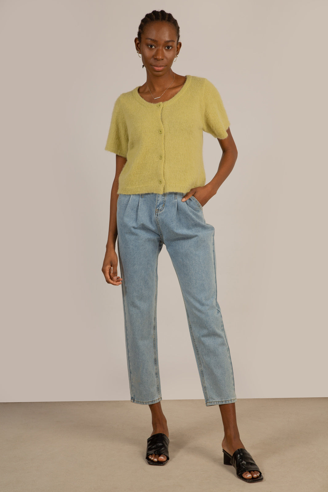 Green alpaca blend short sleeved cardigan_6