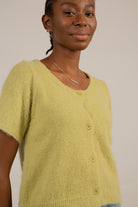 Green alpaca blend short sleeved cardigan_4