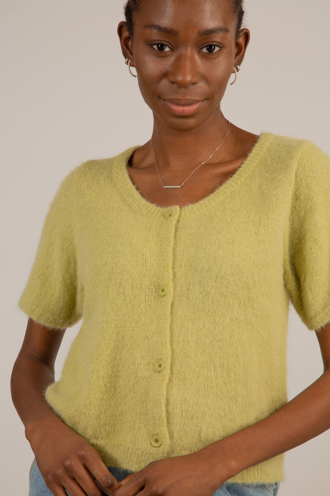 Green alpaca blend short sleeved cardigan_2