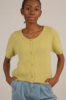 Green alpaca blend short sleeved cardigan_1