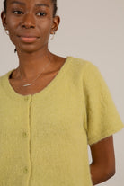 Green alpaca blend short sleeved cardigan_3