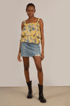 Mustard pineapple print button front tank_4