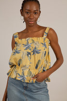 Mustard pineapple print button front tank_1