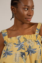 Mustard pineapple print button front tank_3