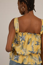 Mustard pineapple print button front tank_7