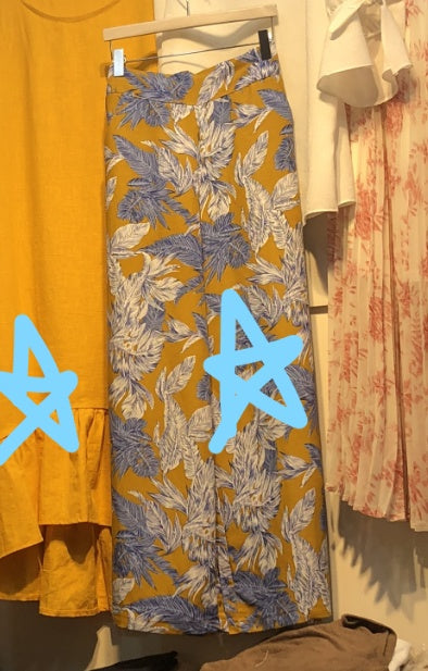 Yellow tropical printed wide leg trousers_1