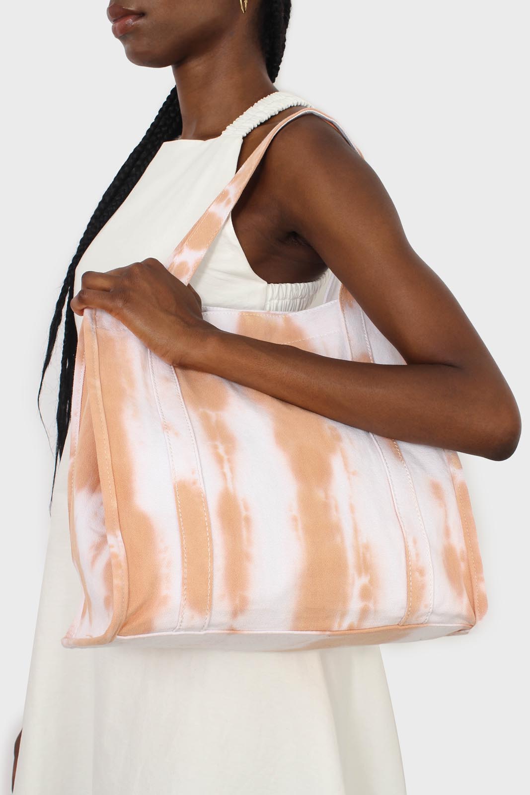 Orange tie dye raw edge canvas tote bag_3