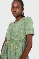 Green and white floral print tie waist romper_10