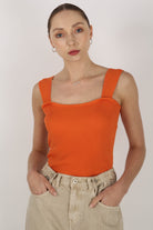 Burnt orange thick strap knit tank_1