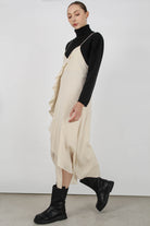 Beige thin strap asymmetric ruffle midi slip dress_1