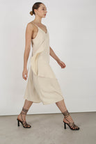 Beige thin strap asymmetric ruffle midi slip dress_3
