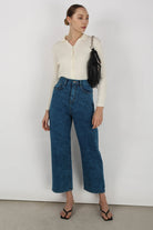 Deep blue stone wash wide leg jeans_2
