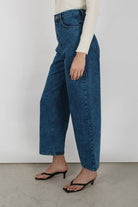 Deep blue stone wash wide leg jeans_5