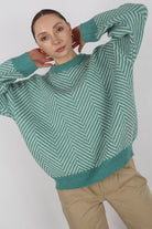 Aqua blue and ivory herringbone jumper_6