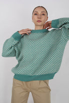 Aqua blue and ivory herringbone jumper_9