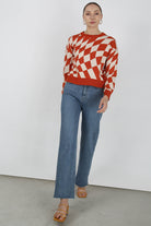 Rust orange and ivory psychedelic intarsia jumper_6
