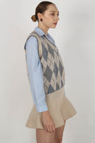 Ivory and pale blue argyle wool blend sweater vest_6