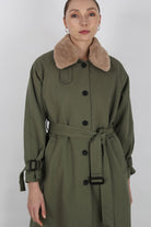 Khaki faux fur lined trench coat_8