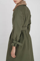 Khaki faux fur lined trench coat_2