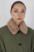 Khaki faux fur lined trench coat_5