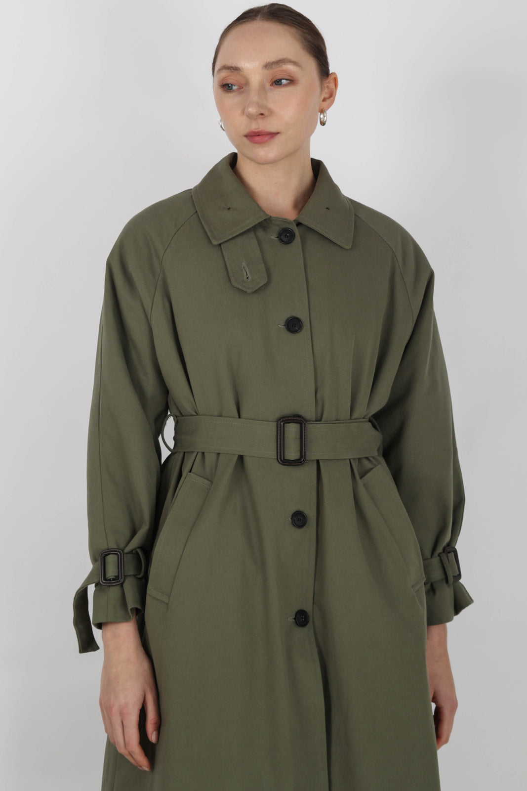 Khaki faux fur lined trench coat_3