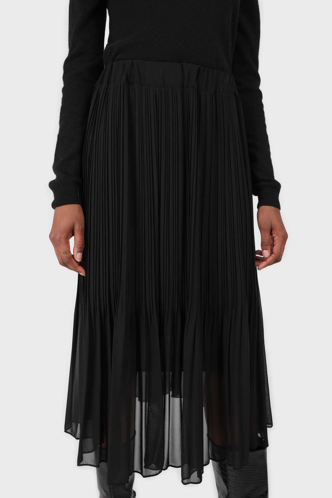 Black silky micro pleat maxi skirt_4