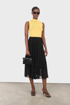 Black silky micro pleat maxi skirt_2