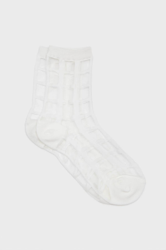 White sheer grid socks_1