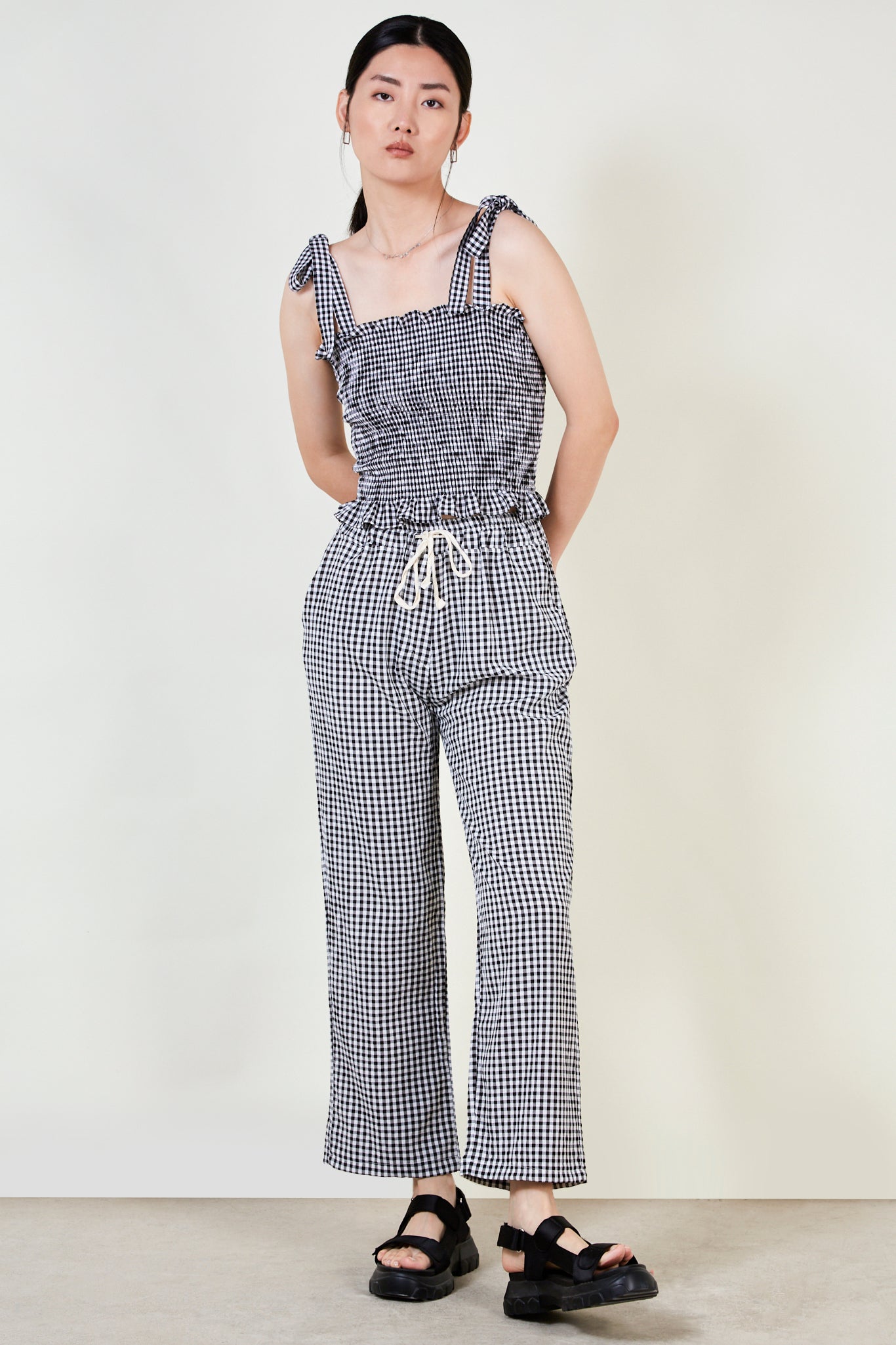 Black small gingham loose fit trousers