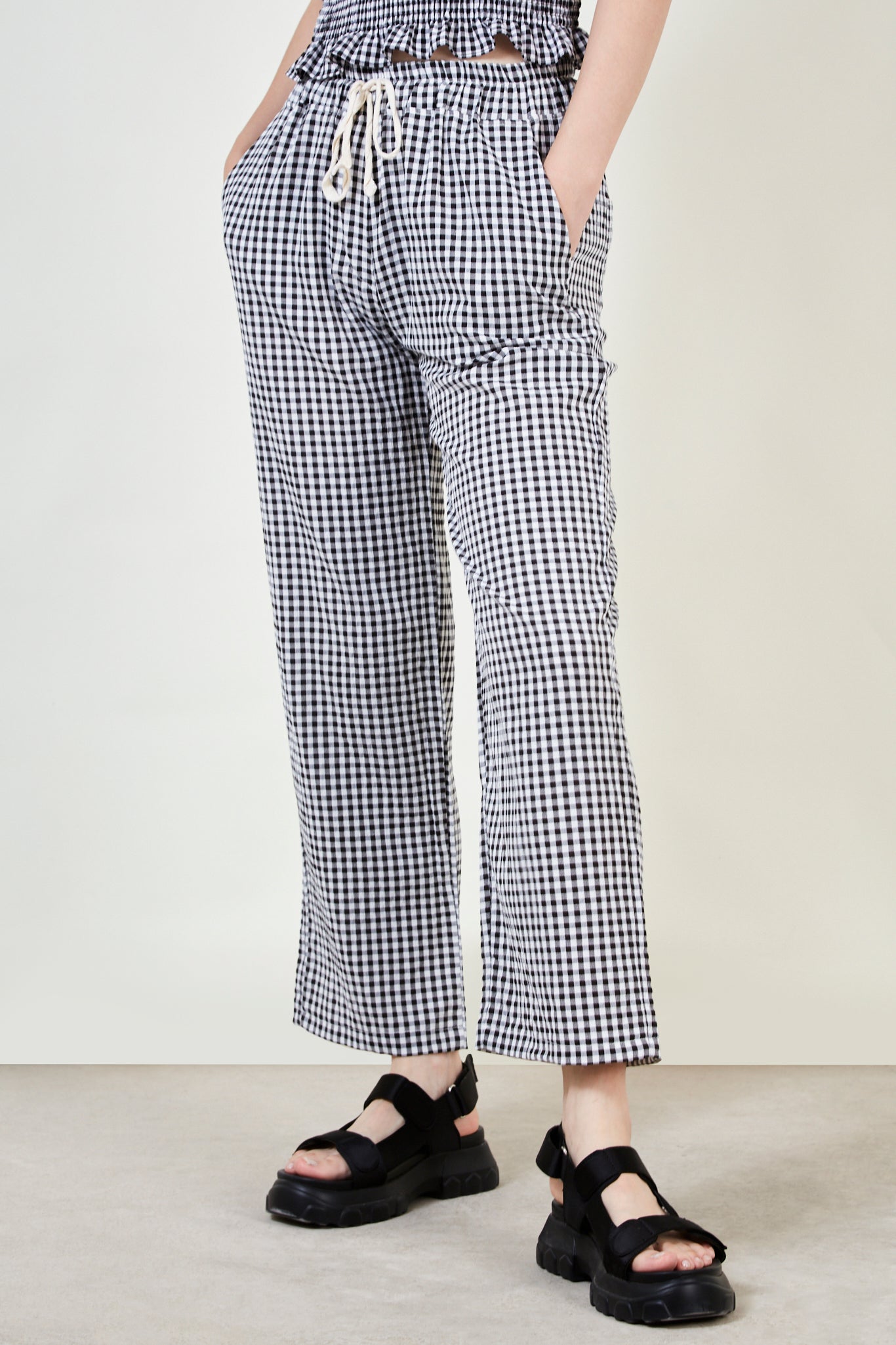 Black small gingham loose fit trousers