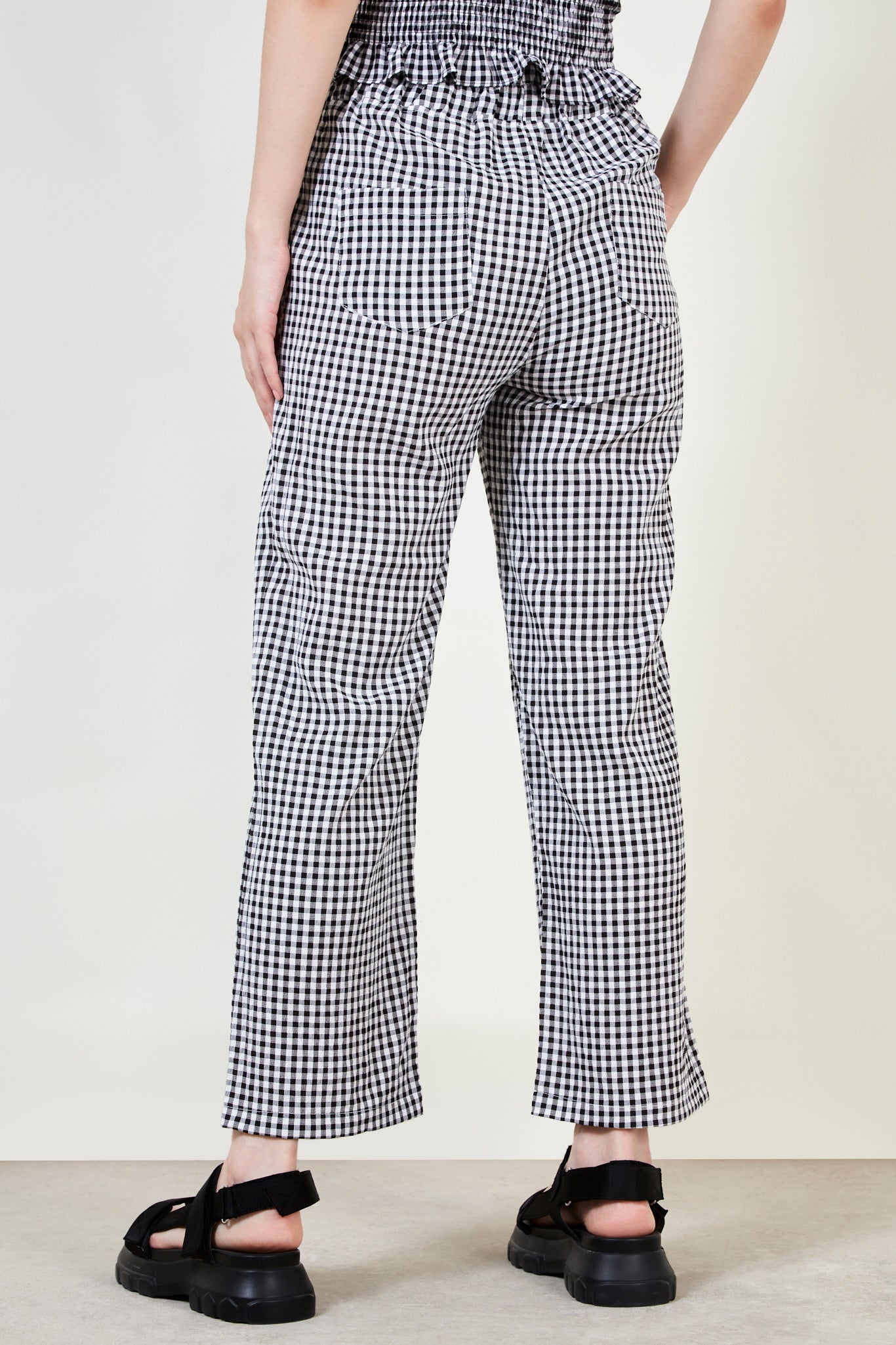 Black small gingham loose fit trousers