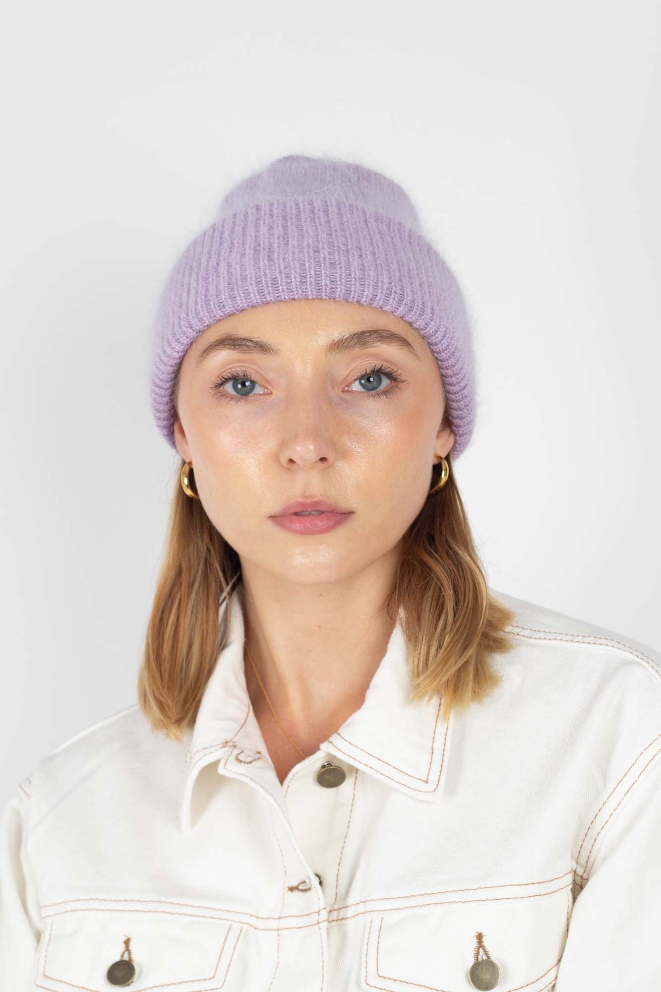 Lilac mohair beanie hat