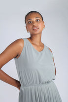 Mint silky micro pleat maxi dress_14