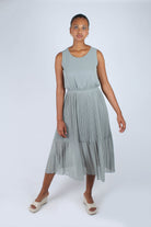 Mint silky micro pleat maxi dress_11