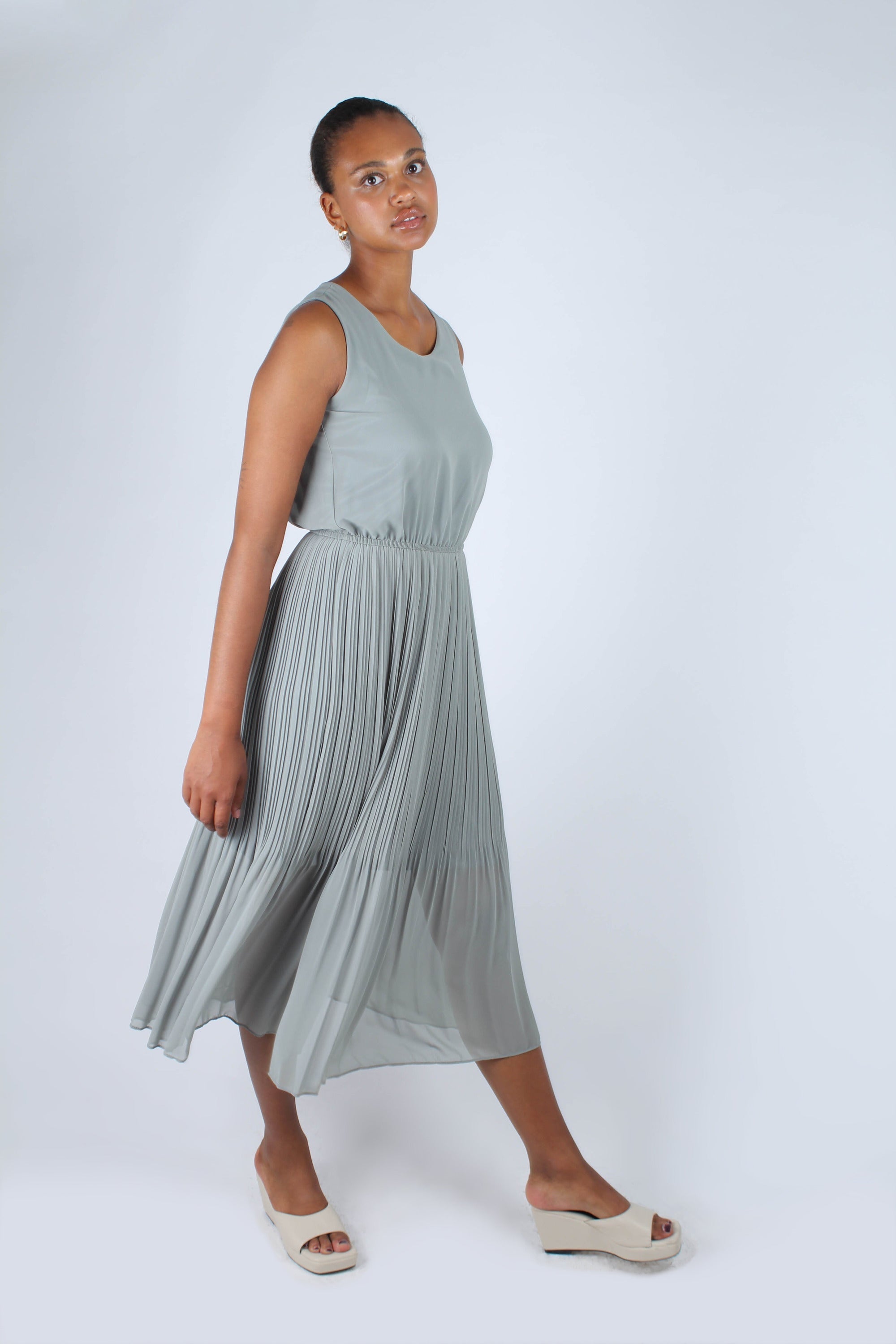 Mint silky micro pleat maxi dress_17