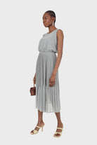 Mint silky micro pleat maxi dress_2