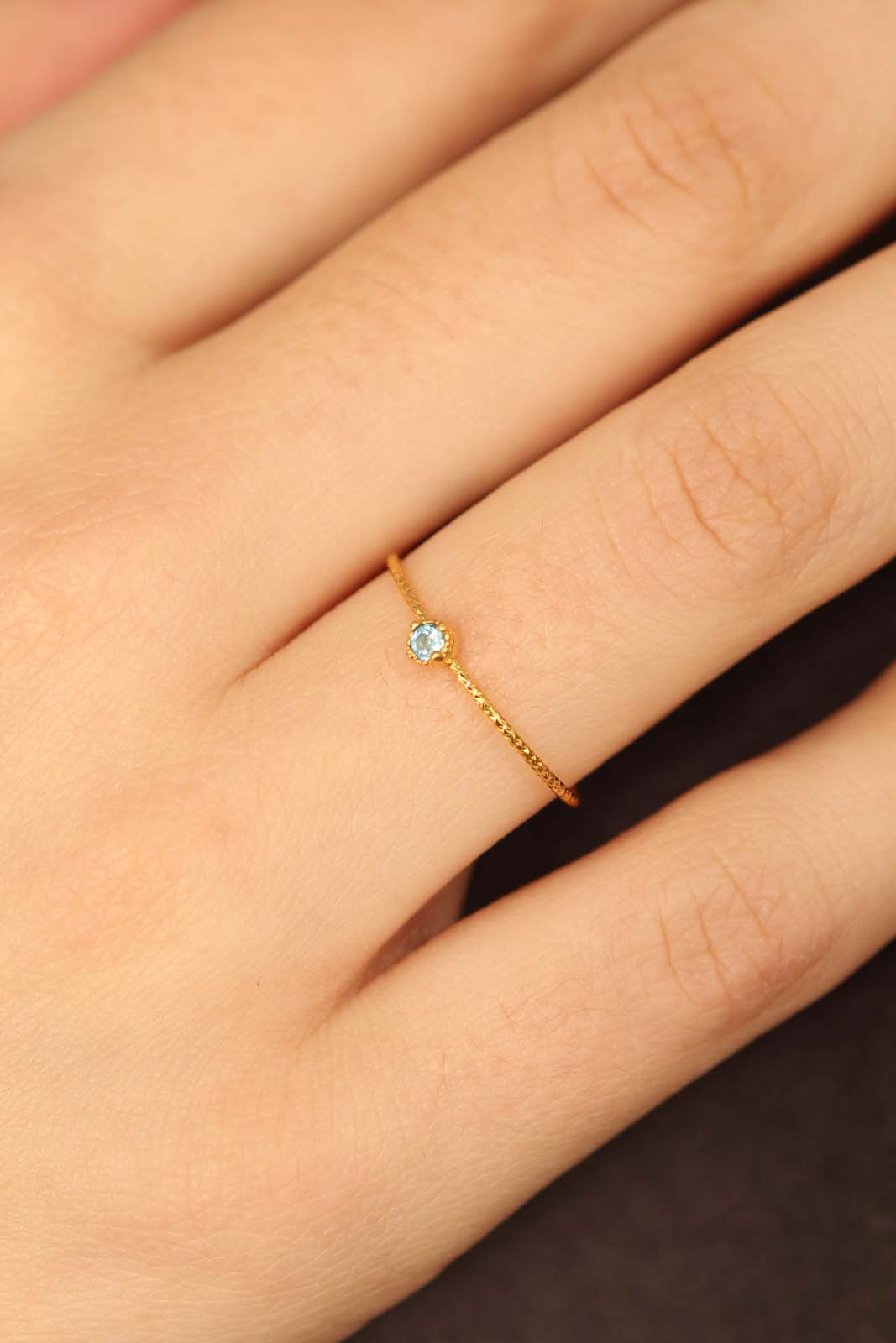 Gold genuine aqua marine birthstone ring / Mar - light blue_3