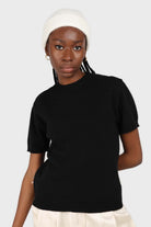 Black wool mock neck knit tee_1