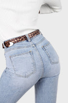 Brown leopard thin hairy cowboy buckle belt_2