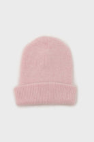 Pale pink mohair beanie, mittens and wool scarf set