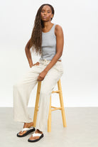 Oatmeal pinstripe rope drawstring trousers_4