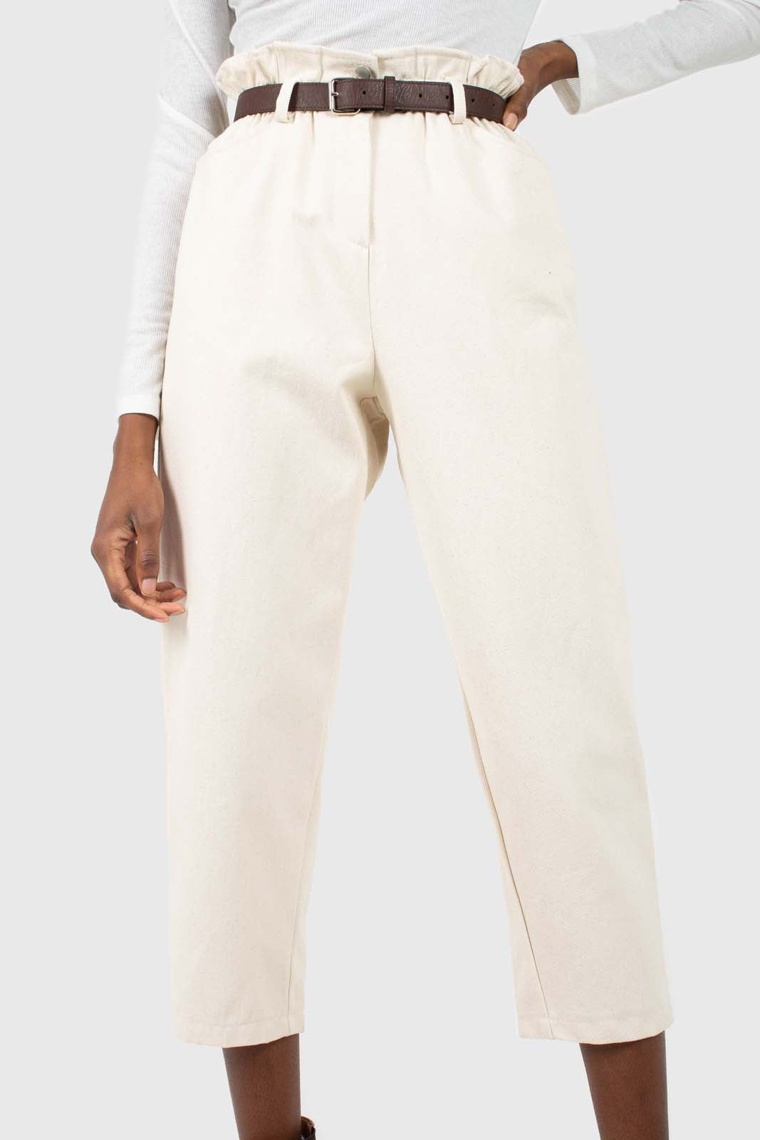 Ivory boy fit brown belted trousers_1